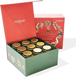 VAHDAM, Holiday Breakfast - Christmas Tea Gift Sets (90+ Cups) 9 Loose Leaf Teas - Luxury Gift Box | Christmas Gifts For Women, Men & Adults I Holiday Tea Gift Box