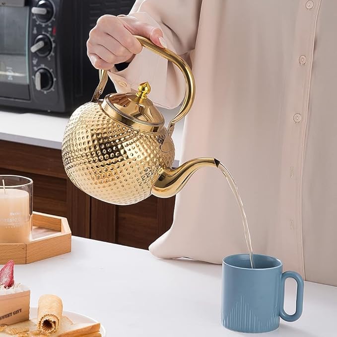 Sanqiahome 2000ml teapot with Infuser stainless steel Water Boilers lifting handle Tea Maker Water Kettle for Induction/Gas gold
