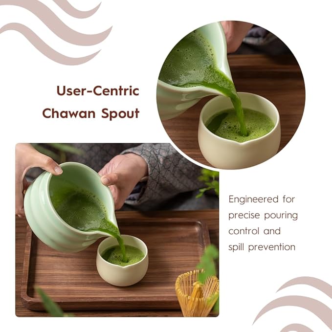 Matcha Whisk Set - Ceramic Bowl, Bamboo Whisk with Holder, Sifter, Schima Spoon, Spoon Rest and Tea Towel