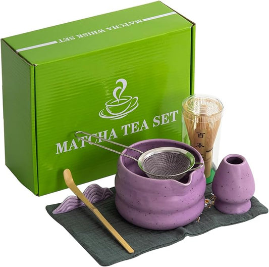 7Pcs Japanese Matcha Tea Set, Matcha Kit with Matcha Bowl (with Pouring Spout), Matcha Whisk, Whisk Holder, Strainer