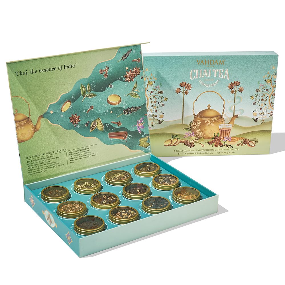 VAHDAM, Chai Tea Gift Set (12 varieties) Chai Loose Leaf Tea in Tin Caddy Gift Box, Exotic Chai Tea Blends, Gluten Free, Non GMO