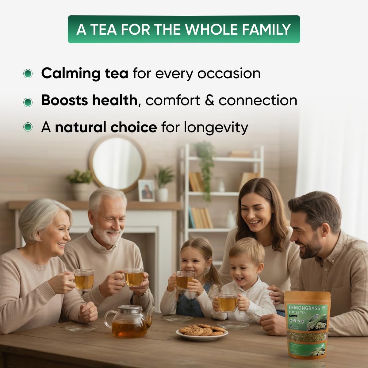 Lemongrass Leaf Loose Tea – 8oz Size (Premium Dried Lemongrass Loose Leaf Tea - 4 oz), Natural Extract Caffeine-Free Herbal Tea for Relaxation, Wallness with Smooth Taste