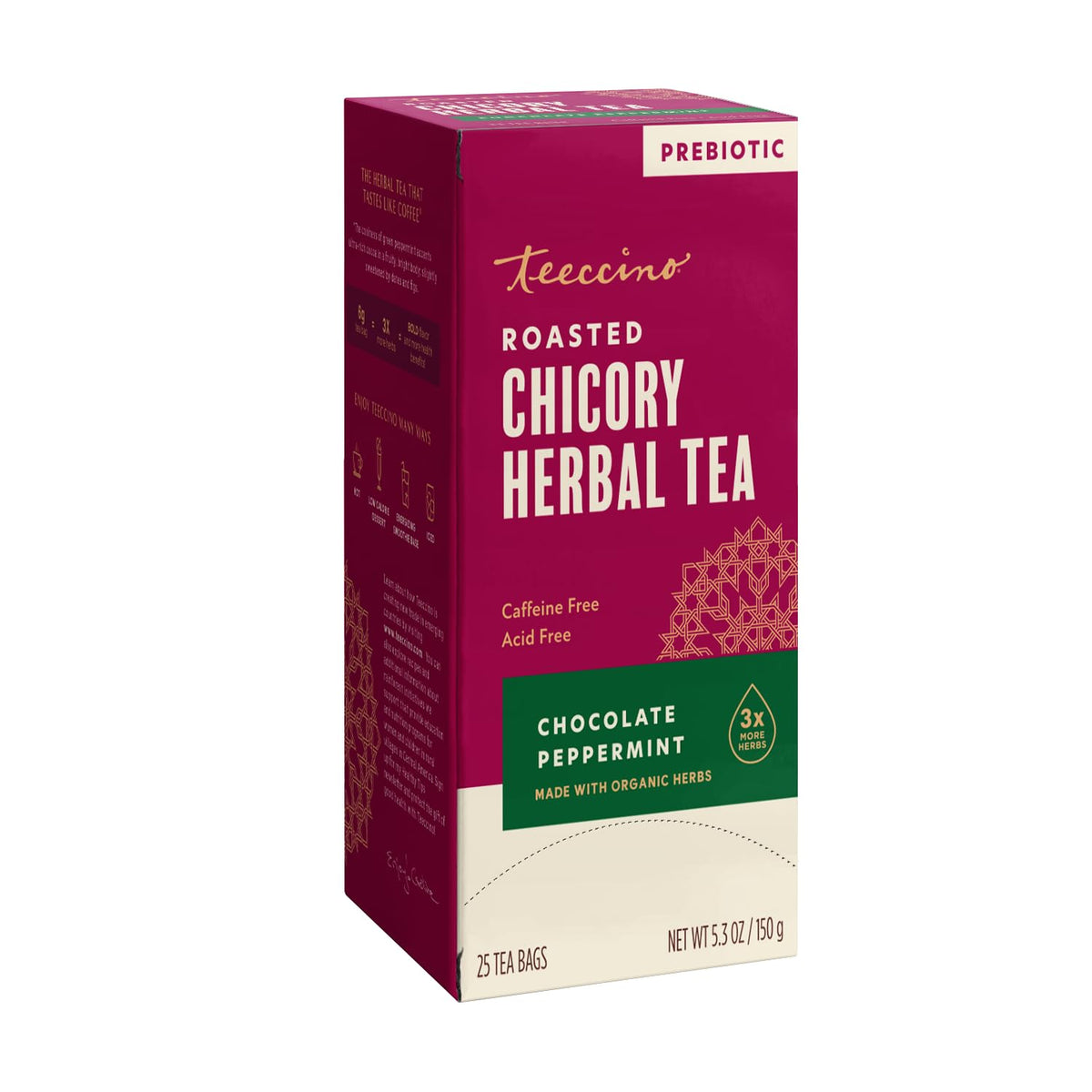 Teeccino Chocolate Peppermint Herbal Tea - Enjoy Hot or Iced Tea with Cooling Peppermint, Cocoa & Chicory, Prebiotic