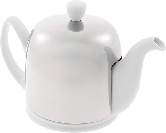 Degrenne Salam Luxury French Tea Pot - Porcelain Teapot with Stainless Steel Cover, Ceramic Tea Kett
