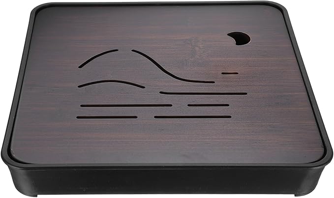 Harfington Bamboo Chinese Gong Fu Tea Tray 11" Beautiful Mountain Pattern Tea Tray Bamboo Tea Table Furniture Vintage Tea with Water Storage Box for