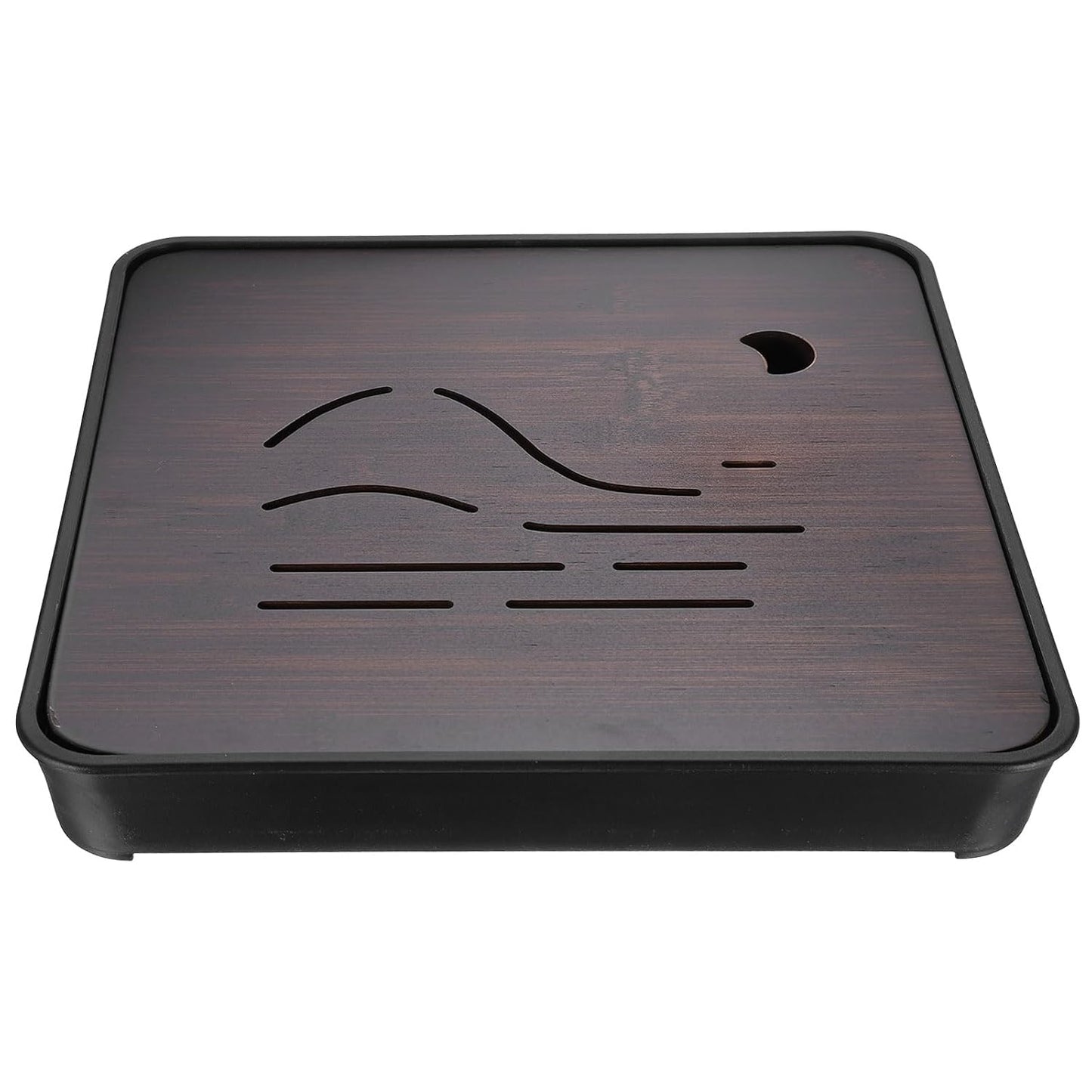Harfington Bamboo Chinese Gong Fu Tea Tray 11" Beautiful Mountain Pattern Tea Tray Bamboo Tea Table Furniture Vintage Tea with Water Storage Box for