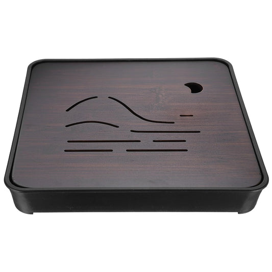 Harfington Bamboo Chinese Gong Fu Tea Tray 11" Beautiful Mountain Pattern Tea Tray Bamboo Tea Table Furniture Vintage Tea with Water Storage Box for