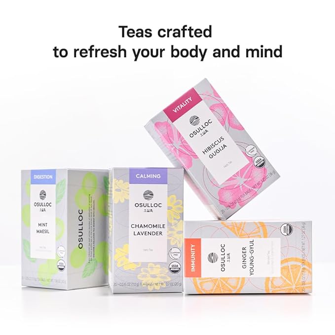 OSULLOC Mint Maesil, Peppermint Tea with Maesil (Korean Plum), Refreshing Herbal Tea, Digestion support, 20 Count, 1.27 oz