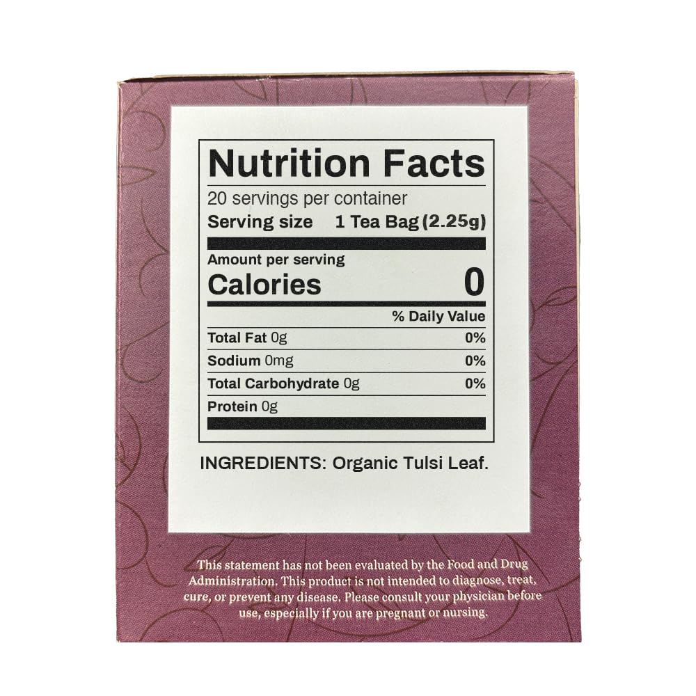 Organic Positively Botanicals Company, Tulsi Leaf Herbal Tea Bags, 20 Count