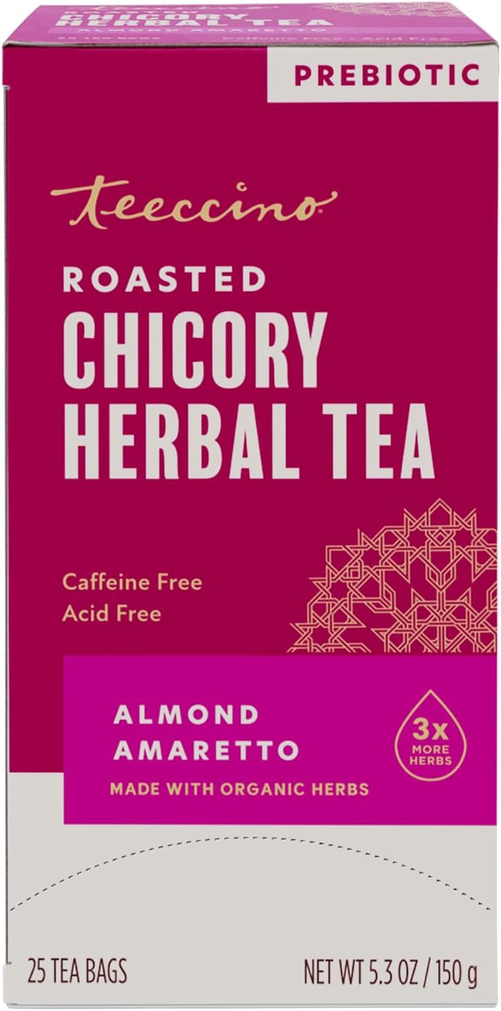 Teeccino Herbal Tea - Almond Amaretto - Rich & Roasted Herbal Tea That's Caffeine Free & Prebiotic for Natural Energy