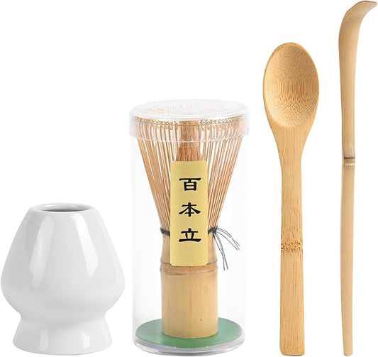 Matcha Whisk Set (4pcs, Bamboo, White)