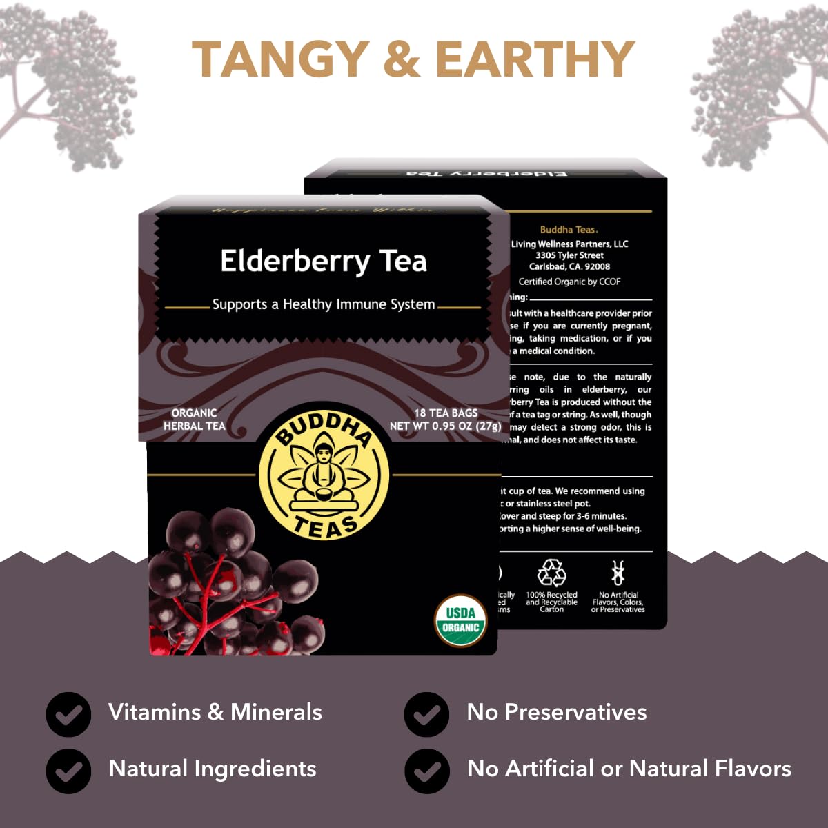 Buddha Teas - Organic Elderberry - Herbal Tea - For Health & Wellbeing - With Antioxidants & Minerals - Clean Ingredient