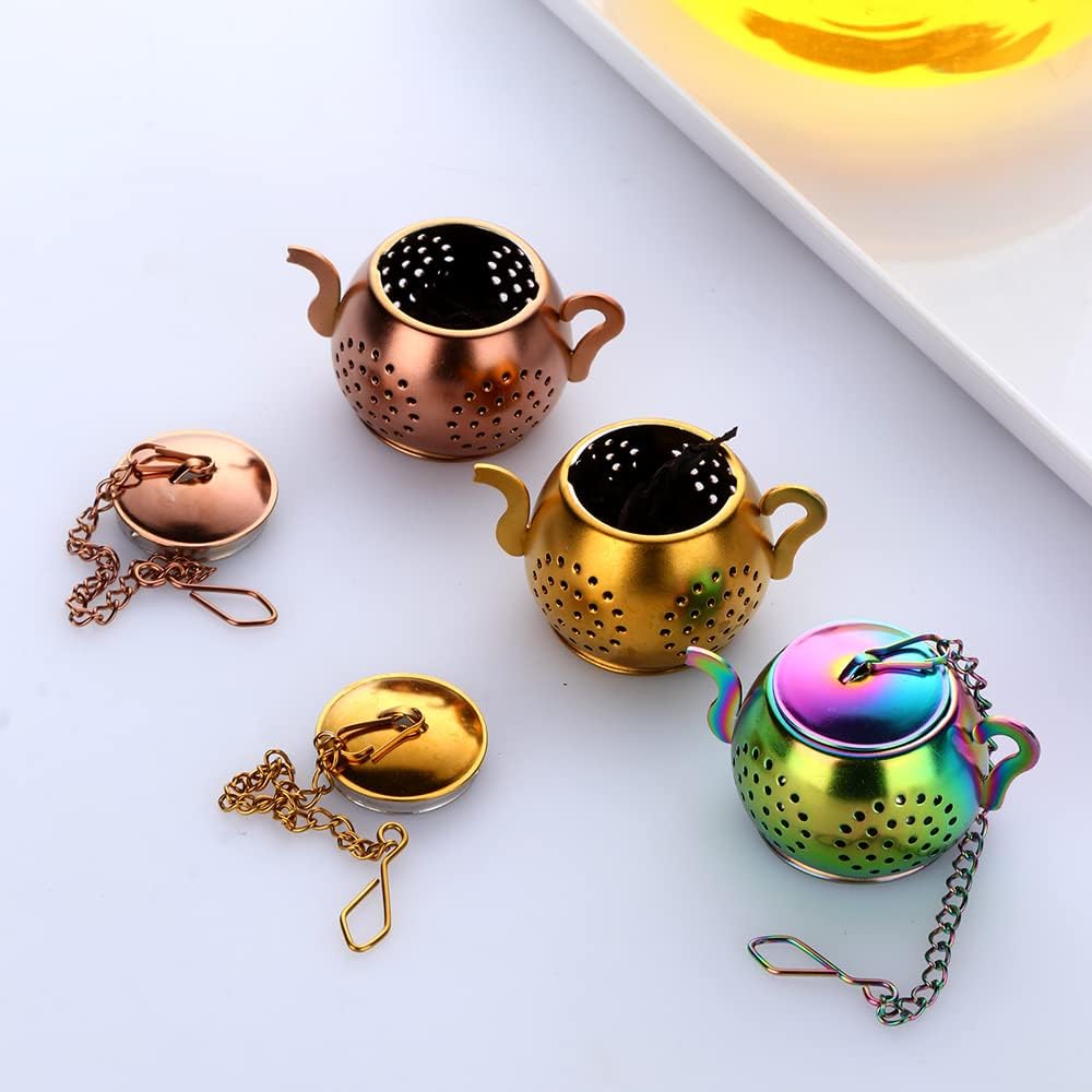 3 Pack Tea Infuser For Loose Tea Stainless Steel Reusable Strainer Filters Ball Metal Tea Diffusers for Loose Tea Rainbow Gold