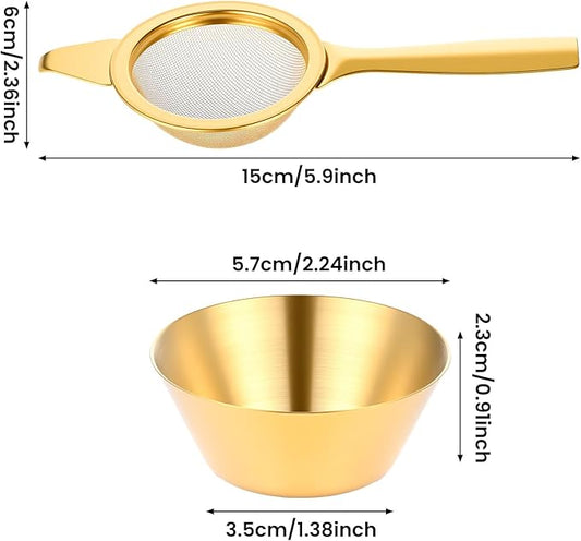 2.2" Gold Matcha Sifter Strainer 30 Fine Mesh Strainer Small Sifters for Matcha Stainless Steel Sieve Sifter with Handle, Small Metal Strainers for Loose Tea Coffee Cocktail