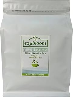 EZYBLOOM Silver Needle White Tea, Fuding Baihao Yinzhen Tea, Pesticide-Free, Early Spring Harvest, Loose Leaf, 8oz/225g