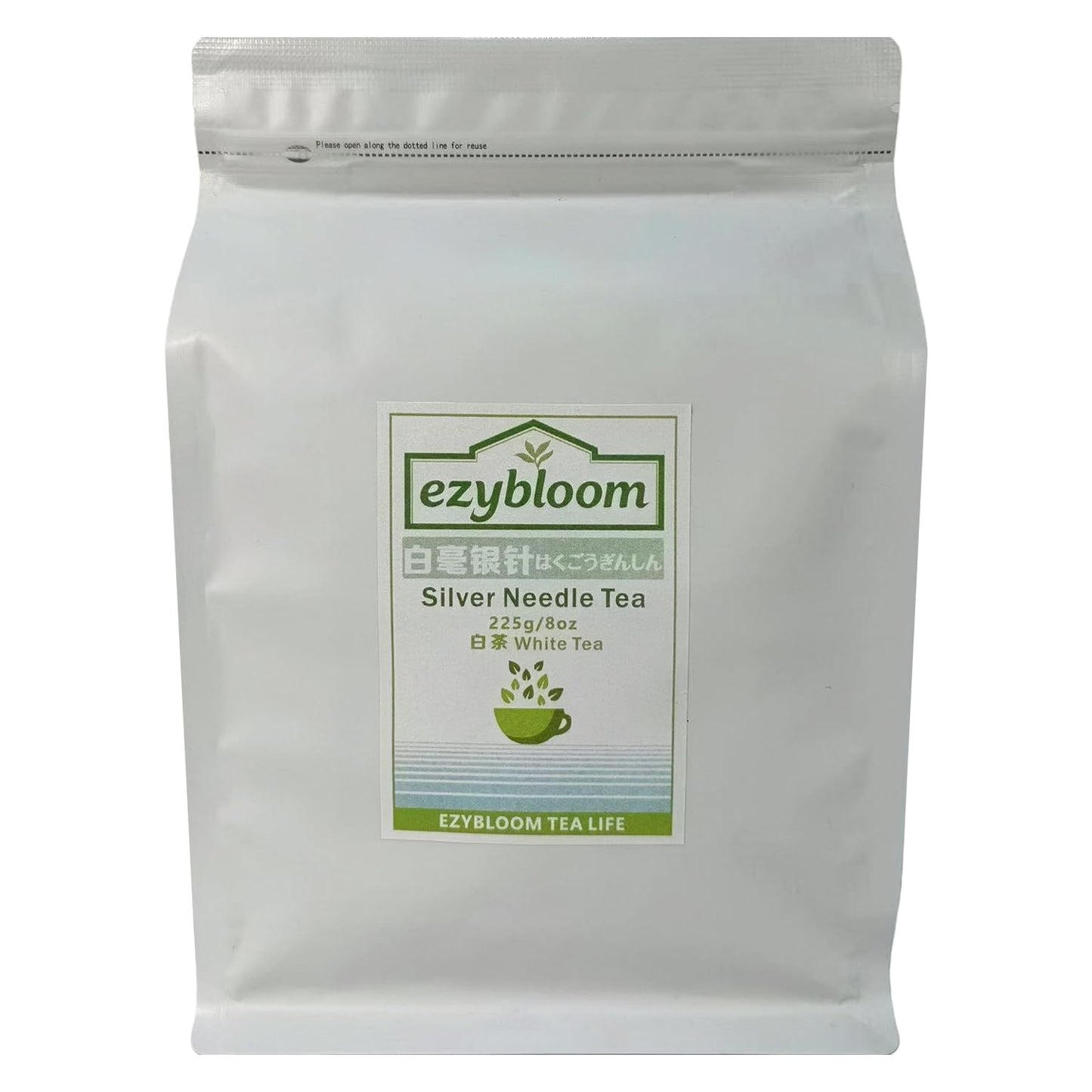 EZYBLOOM Silver Needle White Tea, Fuding Baihao Yinzhen Tea, Pesticide-Free, Early Spring Harvest, Loose Leaf, 8oz/225g