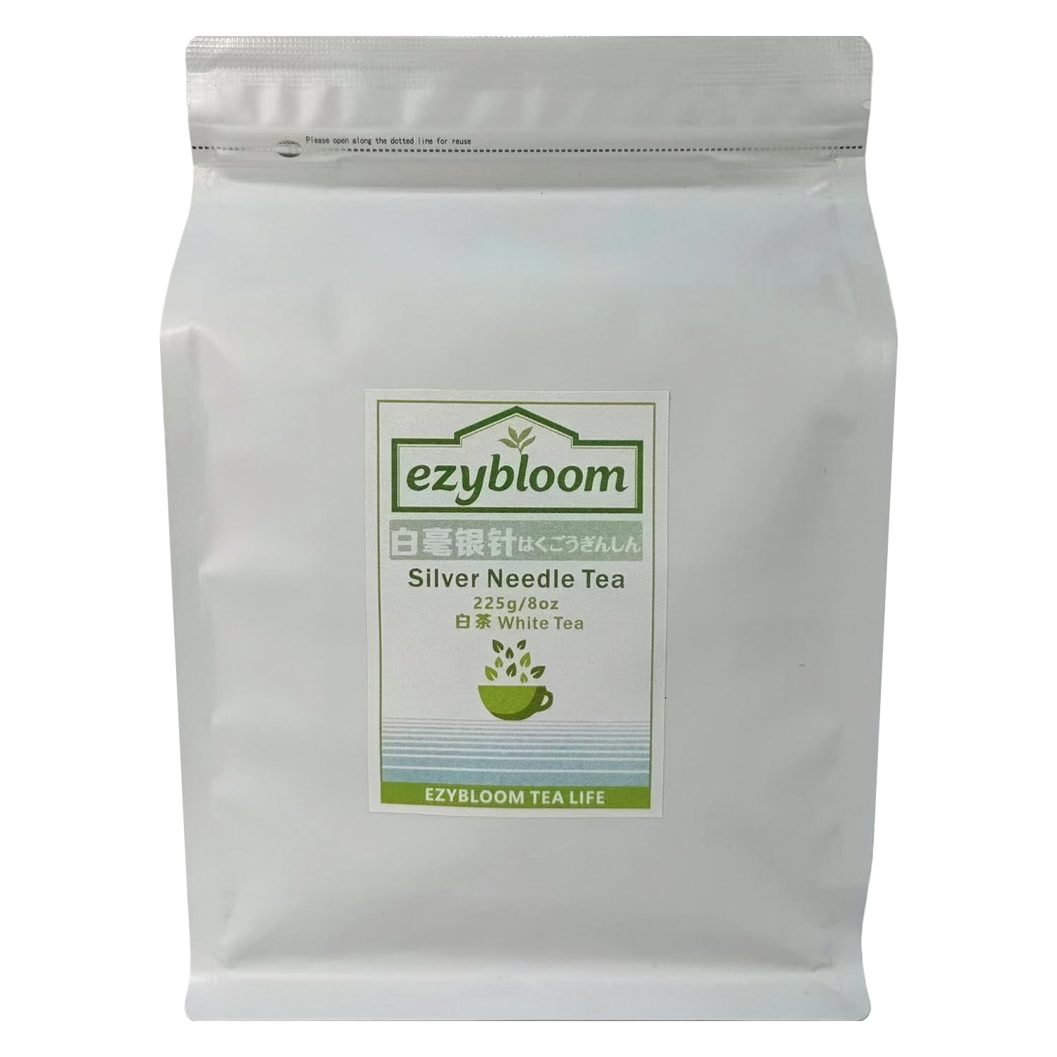EZYBLOOM Silver Needle White Tea, Fuding Baihao Yinzhen Tea, Pesticide-Free, Early Spring Harvest, Loose Leaf, 8oz/225g