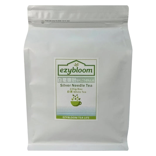 EZYBLOOM Silver Needle White Tea, Fuding Baihao Yinzhen Tea, Pesticide-Free, Early Spring Harvest, Loose Leaf, 8oz/225g