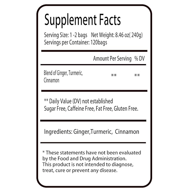 120 Bags Premium Turmeric Ginger Cinnamon Tea, Improve Digestion, Support Brain, Weight, Skin and Sleep, Eco-Conscious Tea Bags and Premium Natural Ingredients. Turmeric Ginger Herbal Tea. No Sugar, No Caffeine, No Gluten, Vegan.