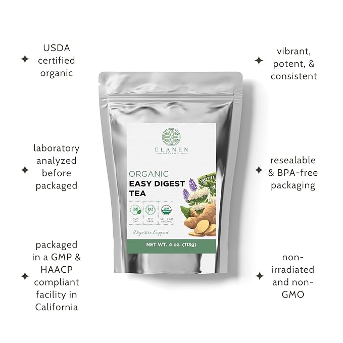 Organic Easy Digest Tea 4 oz. (113g), USDA Certified Organic Digestive Tea for Stomach Ease Tummy and Gut Health, Gas Digestion Relief, Bloating and Belly Comfort, Loose Leaf