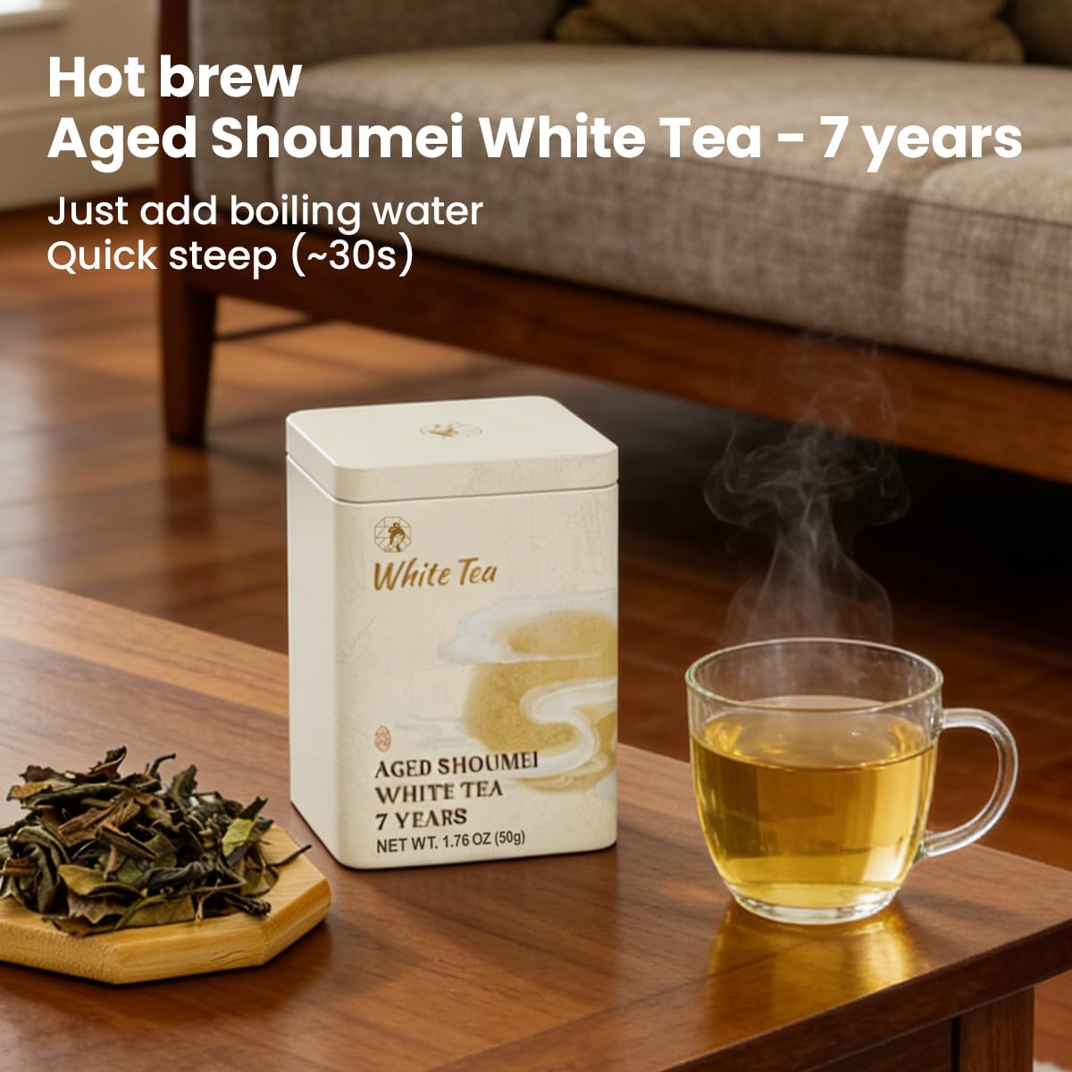 Chayan White Tea Loose Leaf,Authentic Chinese White Tea, Premium 7 Years Aged Shoumei White Tea, with Rich Sweet Jujube Aroma, Fast Hot or Quick Cold Brew, 1.76oz /50g Canister
