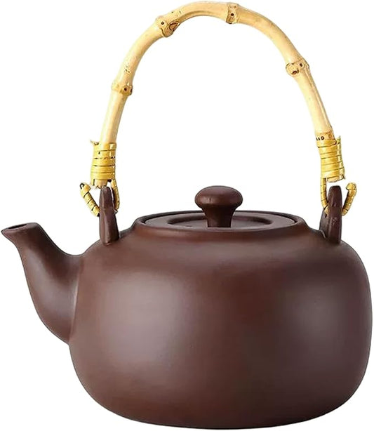 Japanese Tea Pot 800ml/28oz Purple Sands Clay Teapot with Wood Handle Kungfu Teapot for Stovetop