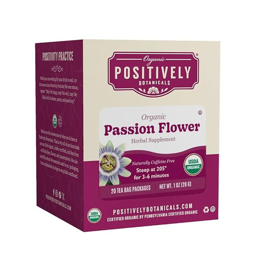 Organic Positively Botanicals Company, Passion Flower Herbal Tea Bags, 20 Count
