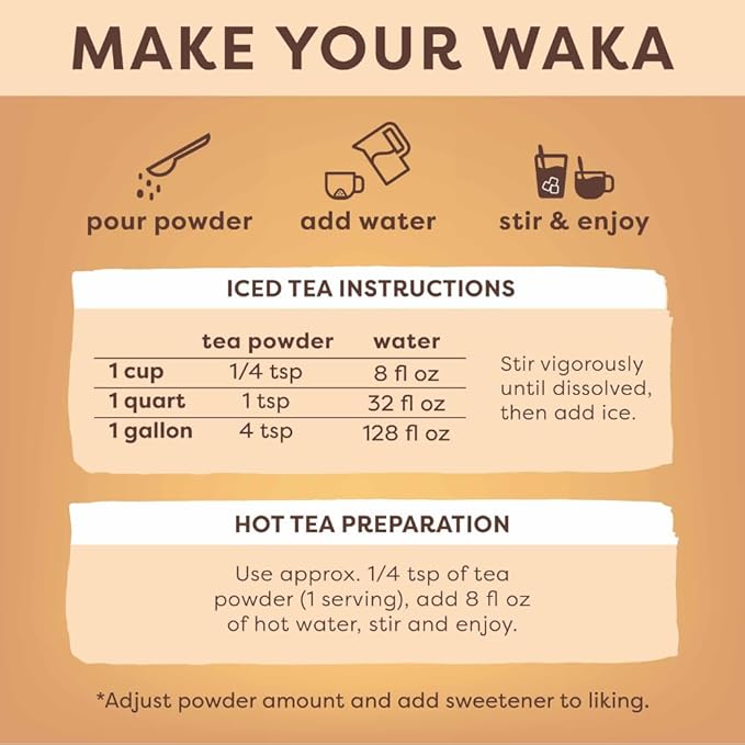 Waka Instant Black Tea Mix, Kenyan - 100% Tea Leaves, No Additives, Unsweetened Sample/Travel Size Tea Powder - Easy Quick Hot and Iced Teas, Up to 20 Cups or 5 Quarts (.45oz)