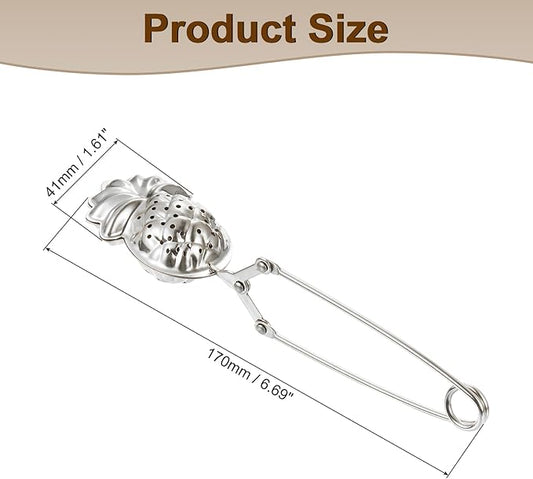 uxcell Pineapple Snap Tea Ball Infuser with Handle, Loose Tea Steeper, Stainless Steel Tea Strainer for Brew Loose Leaf Tea, Silver
