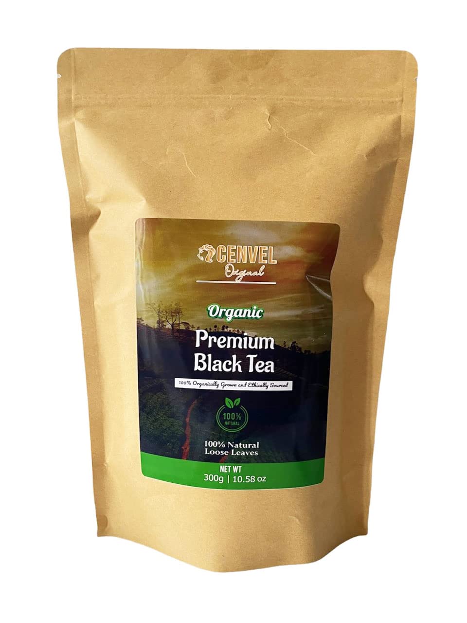 CENVEL® Organic Loose Leaf Luxury Ceylon Black Tea | Freshly Harvested | 10.58 Oz | 100% Pure & Natural Leaves | Eco Friendly Packaging (300g)