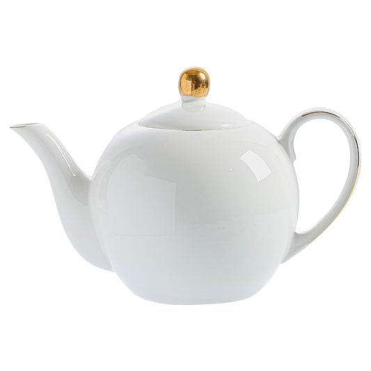 30oz White Porcelain Teapot, Classic design tea pot with Gold Trim, Beautiful white teapots for loose leaf tea and tea bags, Tea Party friendly