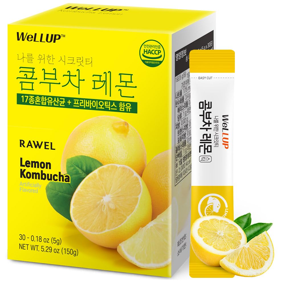 ㅣ30 Sticks l Rawel Kombucha Tea Powdered Drink Mix Probiotics & Prebiotics - Sugar Free and Fat Free (Lemon)