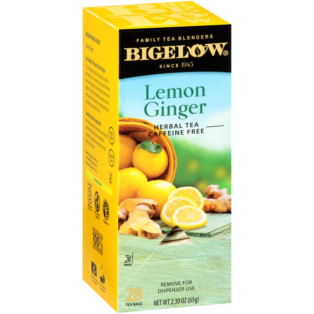 Bigelow Tea Bigelow Lemon Ginger Herbal Tea Bags 28-Count Box (Pack of 1) Lemon Ginger Tea Bags Herbal Tea All Natural Gluten