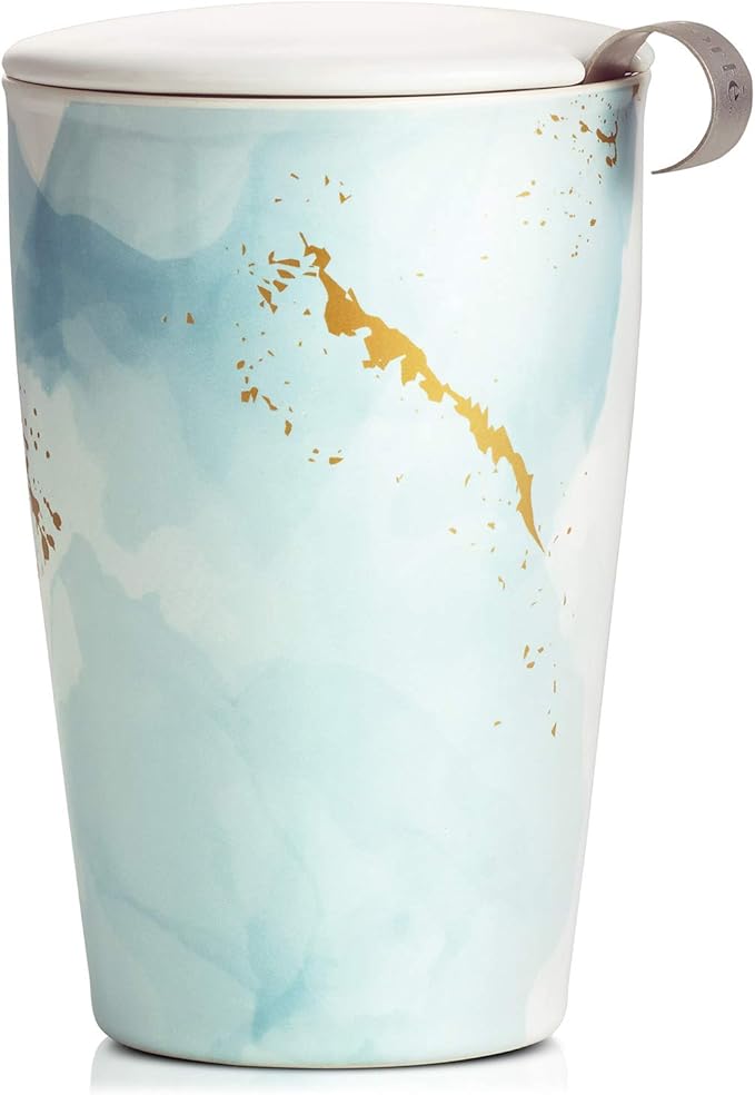 Tea Forte Double-Walled Ceramic Kati Cup, Removable Stainless Steel Infuser Basket and Lid, Steeps 1