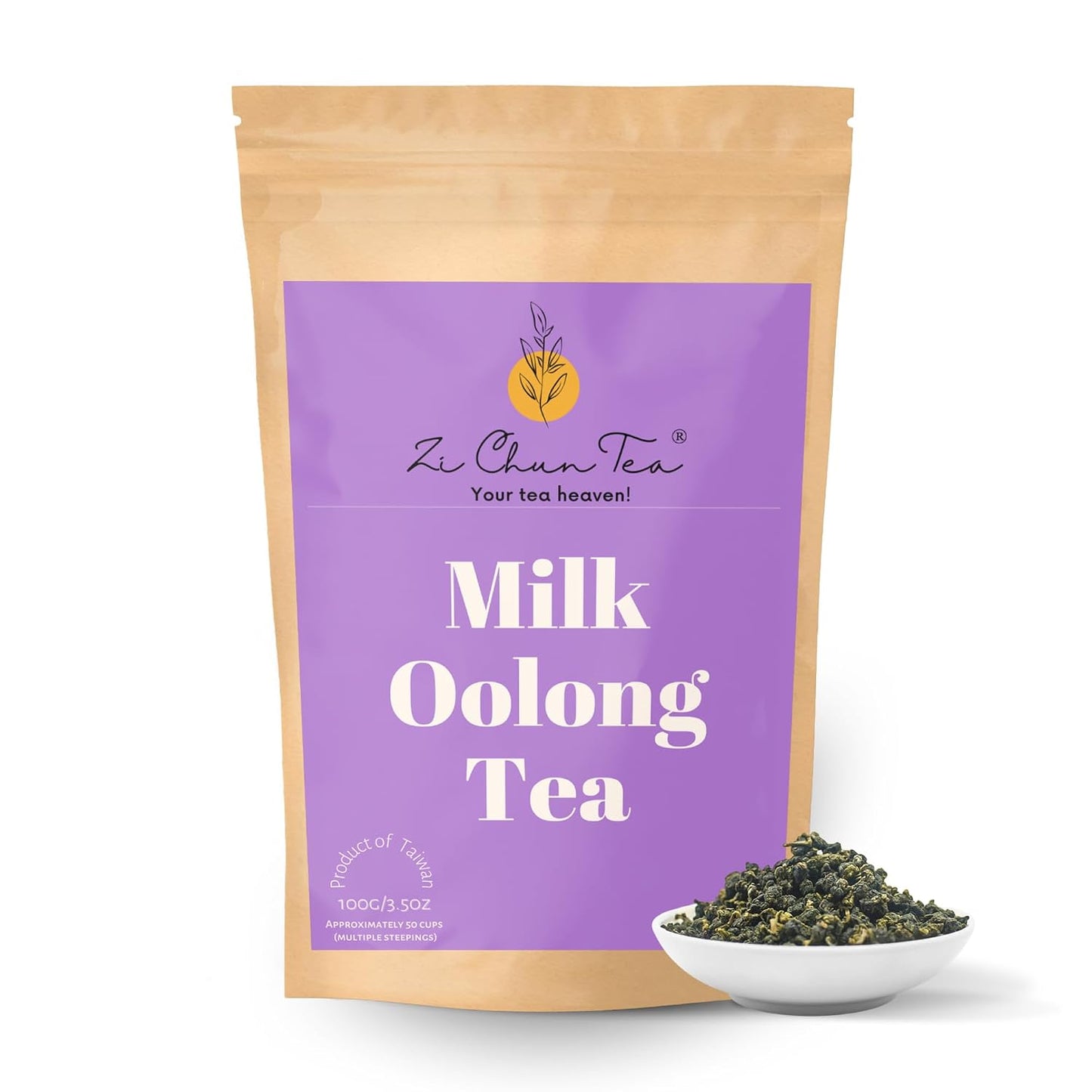 Zi Chun Milk Oolong Tea Loose Leaf 3.5 oz, Taiwan Jin Xuan Tea | High Mountain Milky Tea, Naturally Creamy Flavor, Hand-Picked Whole Leaves, Ball-Rolled Leaf, Non-GMO, Hot or Iced Brew