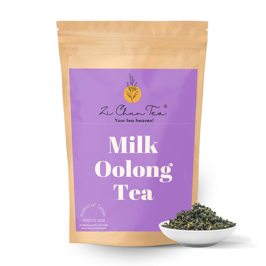 Zi Chun Milk Oolong Tea Loose Leaf 3.5 oz, Taiwan Jin Xuan Tea | High Mountain Milky Tea, Naturally Creamy Flavor, Hand-Picked Whole Leaves, Ball-Rolled Leaf, Non-GMO, Hot or Iced Brew