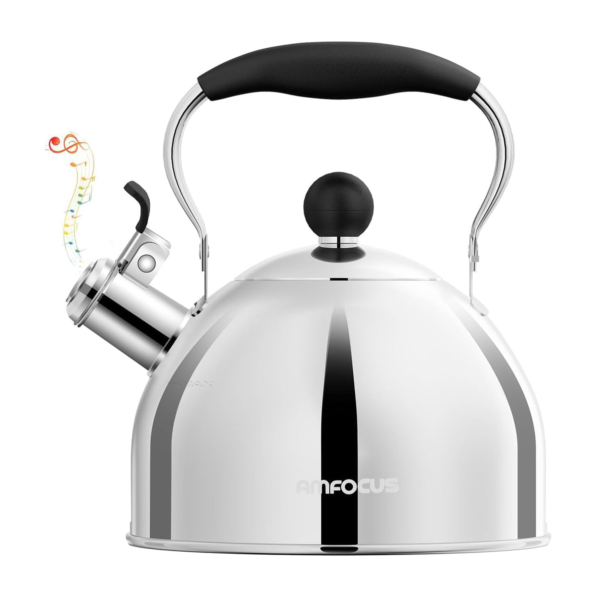 AMFOCUS Tea Kettle, 2 Quart Stainless Steel Whistling Tea Kettle, Stovetop Whistling Teakettle Tea Pots for Stove Top with