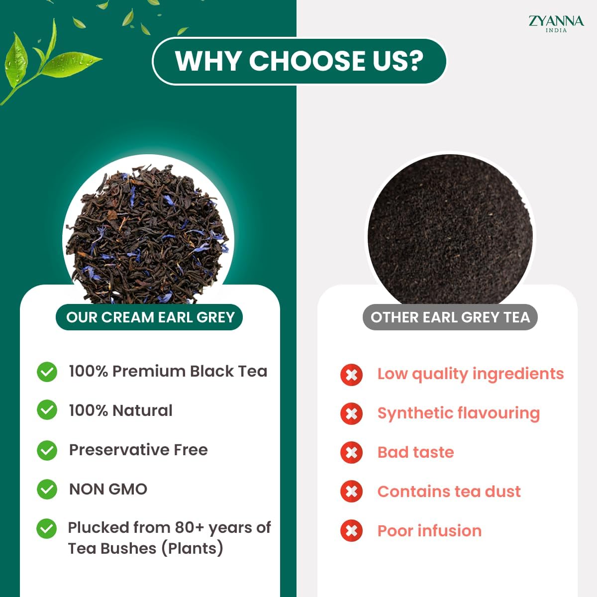 Zyanna Cream Earl Grey Black Tea | Premium Black Tea (3.53 Ounce Bag /50 cups) Citrus Bergamot Oil, Vanilla Flavor | Natural Caffeine | Smooth Lady Crème Aromatic Loose Leaf Bags - Hot Iced Kombucha