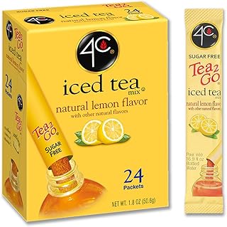 4C Powder Drink Mix Packets, Lemon Tea 1 Pack, 24 Count, Singles Stix On the Go, Refreshing Sugar Free Water Flavorings