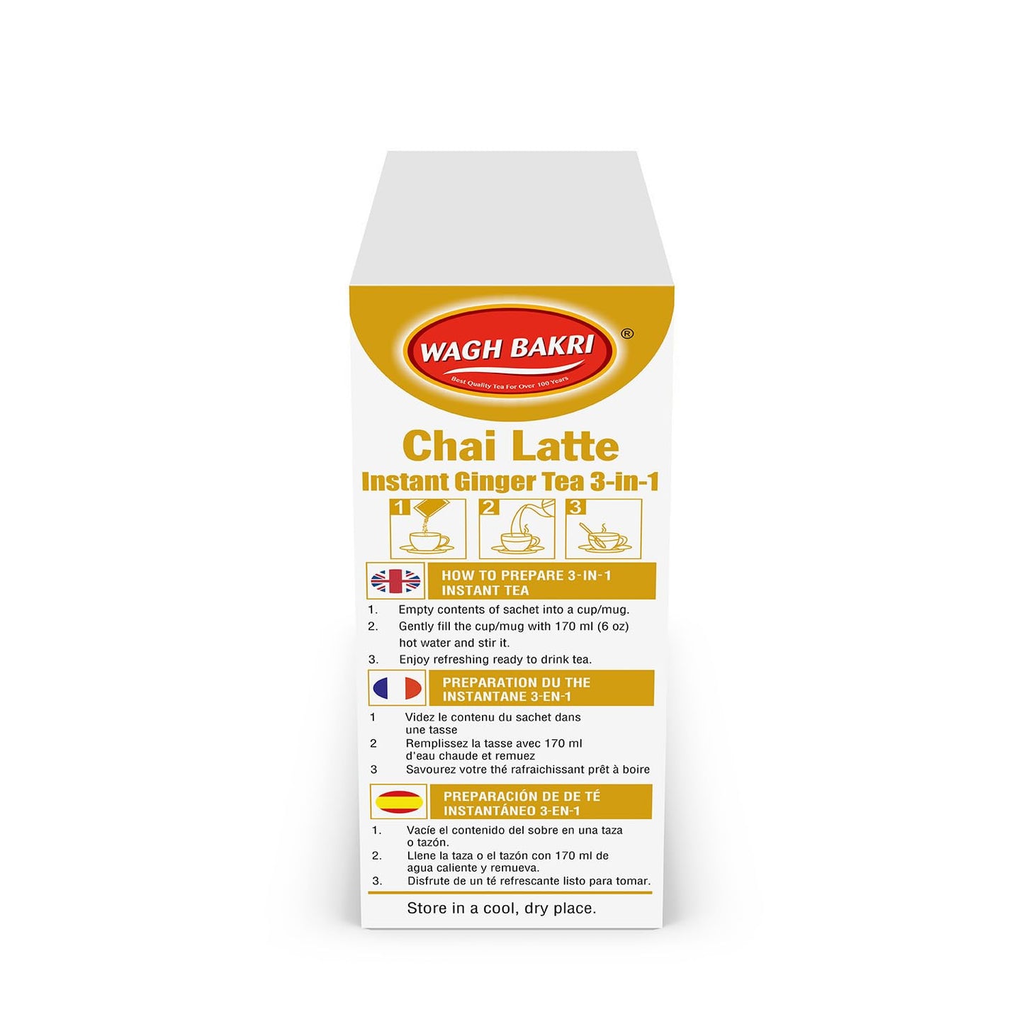 Wagh Bakri Instant Ginger Tea, 3 in 1, Just add Hot Water - 260 grams, 10 Sachets, Stirrers Inside [International Pack]