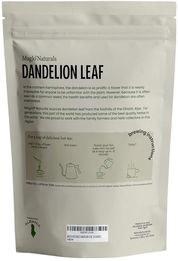 MagJo Naturals Wild-Harvest Dandelion Leaf (16 ounces) Cut & Sifted, Non-irradiated, Taraxacum officinale, Bulk 1 Pound, herbal infusion