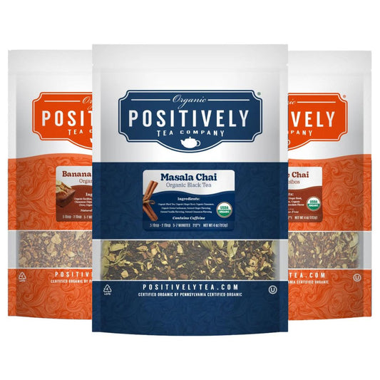 Organic Positively Tea Company Positively Tea, Organic Chai Tea Sampler, Loose Leaf, 4 Ounce, 3 Pack