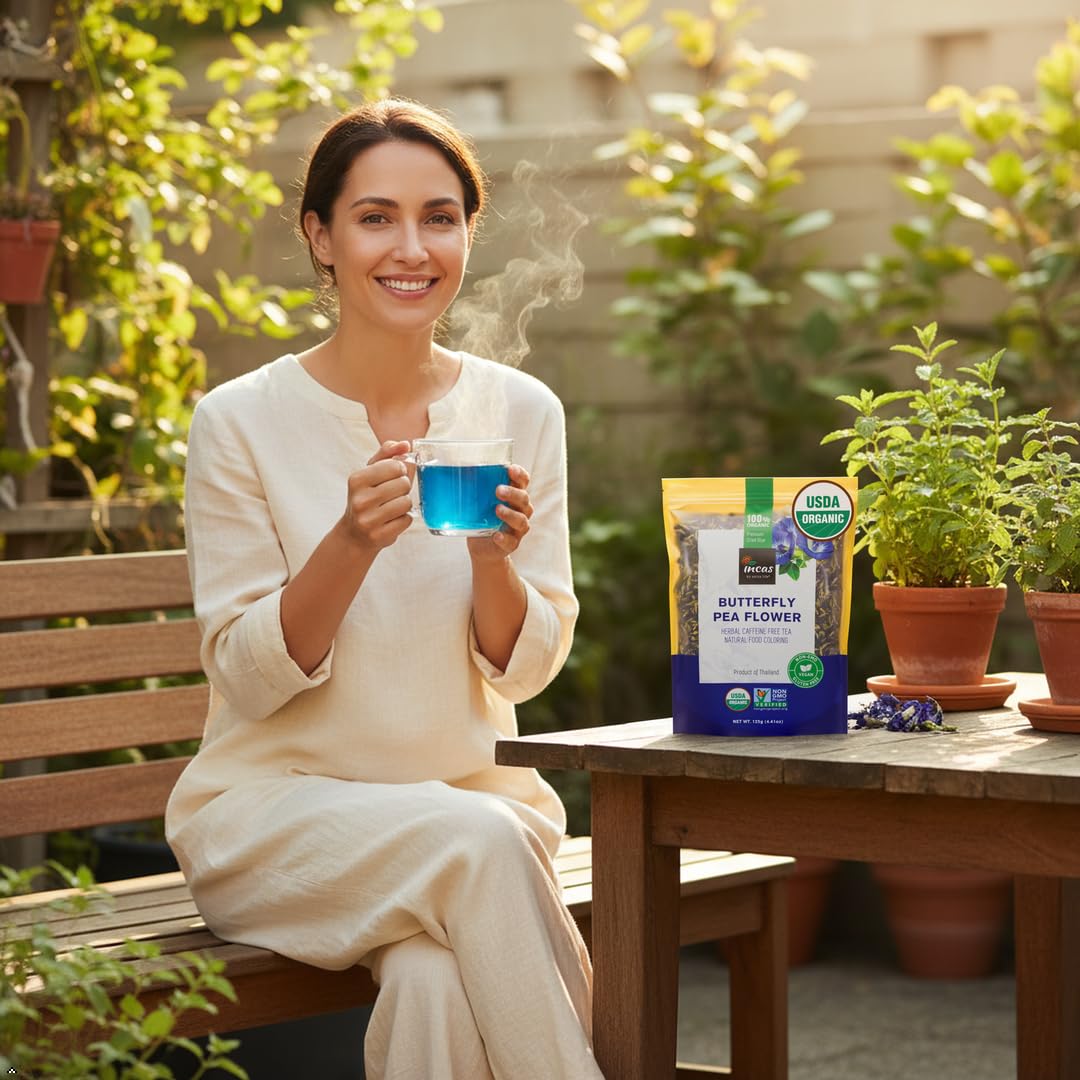Incas by Asiya Life INCAS USDA Organic Butterfly Pea Flower Tea, Blue Tea, 1.76oz (150+ Cups)