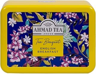 Ahmad Tea Floral Tea Tin Gift, Yellow Caddy, English Breakfast, 10 Tea Bags