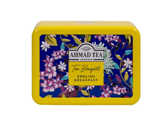 Ahmad Tea Floral Tea Tin Gift, Yellow Caddy, English Breakfast, 10 Tea Bags
