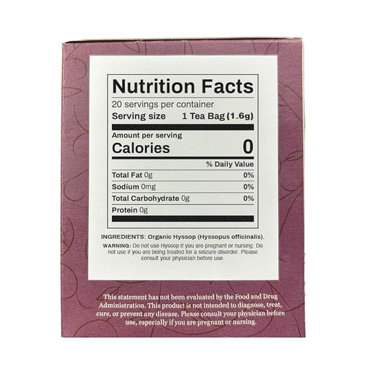 Organic Positively Botanicals Company, Hyssop Herbal Tea Bags, 20 Count