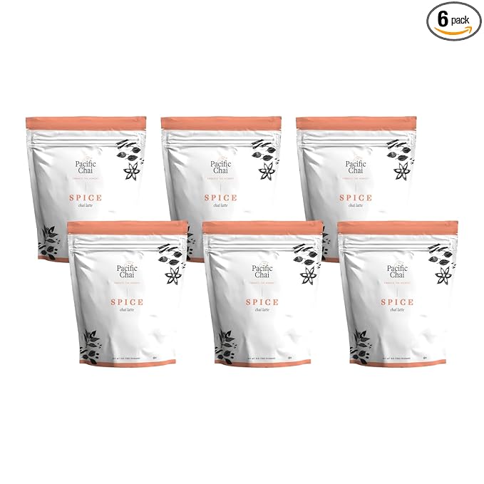 Pacific Chai Spice Chai Latte Powder Mix, Instant Hot, Iced or Blended Chai Tea Latte, 3 lb (Pack of 6)