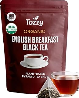 Tozzy Organic English Breakfast Tea – 100 Count, Plant-Based Pyramid Tea Bags