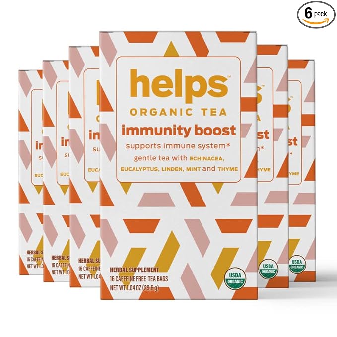 HELPS TEAS | Helps Immunity Boost Tea | Organic herbal blend of Echinacea, Eucalyptus, Mint, Linden, Thyme and Natural Honey Flavor. Facilitates Respiratory Health | 16 Tea Bags - Pack of 6 |