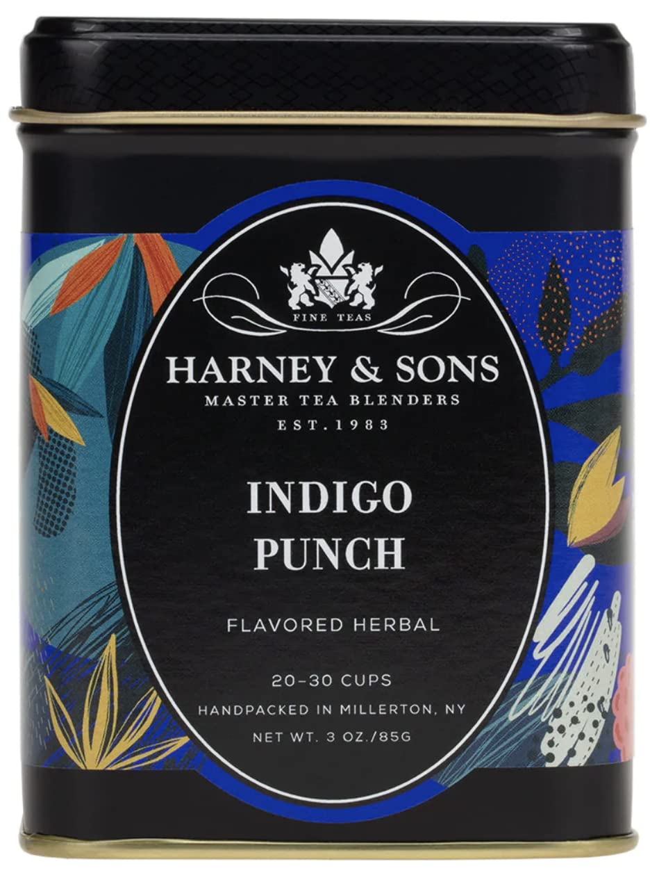 Harney & Sons Indigo Punch, 3 oz Loose Leaf Tea w/ Butterfly Pea Flower with Rose Hips, Apple Pieces, and Raspberry